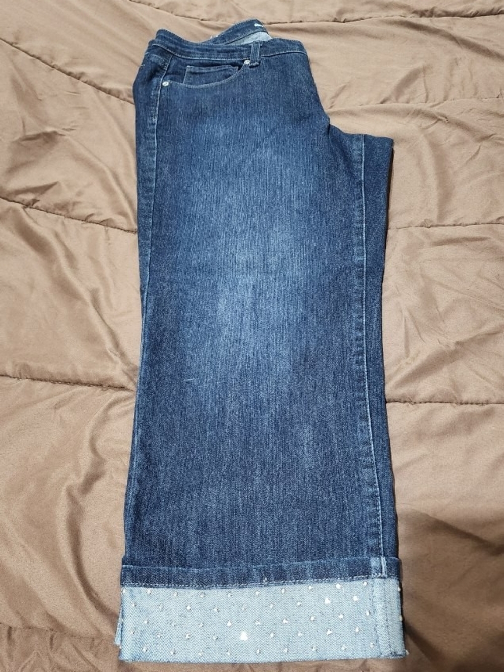 Style & Co. Medium Blue Cropped Jeans with Rhinestone Cuff